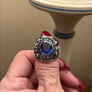 Men's sterling Silver Ring with Blue Stone United States Navy